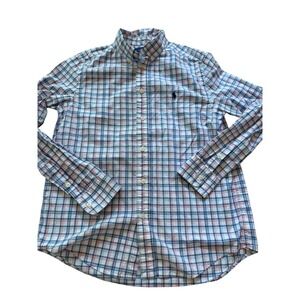 Polo Ralph Lauren Kids Large 14-16 Plaid Button Down Shirt Blue Pink Cotton